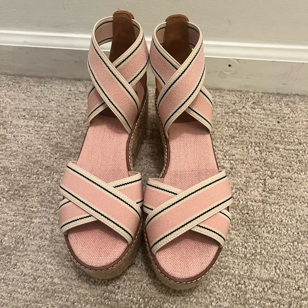 Tory Burch Pink and Cream Wedge Sandals